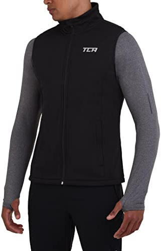TCA Herren Flyweight winddichte Lauf- und Fahrradweste mit Reißverschlusstaschen - Schwarz, L
