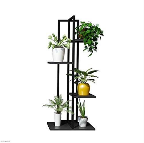 FLBT Exquisites Blumenregal/Pflanzenständer – Holz-Blumenregal im Innen-/Außenbereich als Lagerregal für Blumenpflanzen – Schwarzes Metall-Eisen-Blumenregal im Garten/Terrasse/Balkon/Wohnzimmer – MUL