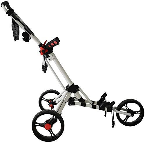 ZAANU Golf Trolley 3 Rad 3 Rad Push Pull Golf Cart Golf Push Carts Klappbarer Golf Pull Trolley Fußbremse Eine Sekunde zum Öffnen und Schließen (weiß)
