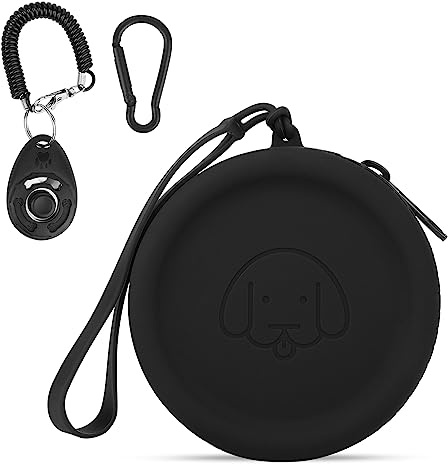 FIDWALL Leckerli-Tasche aus Silikon,mit Hundeklicker,Futtertasche für Hundetraining,Hundezubehör,Taschengröße,leicht zu reinigen,geruchlos, Reißverschluss-Design,tragbare Leckerli-Tasche(Schwarz)