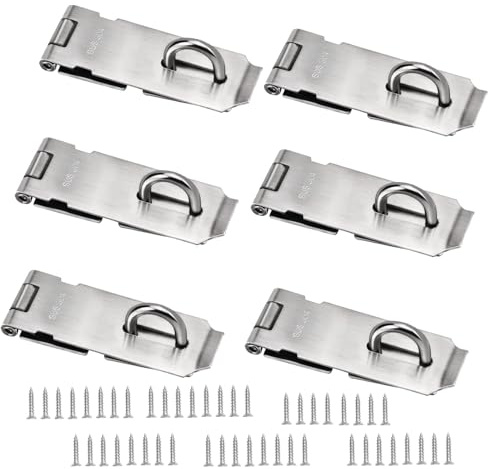 ZOENHOU 6 Pack 4 Inch Door Hasp Latch Locks, 108mm 304 Stainless Steel Padlock Hasp and Staple, Heavy Duty Shed Lock Gate Latch for Shed, Cabinet, Drawer, Door, Window