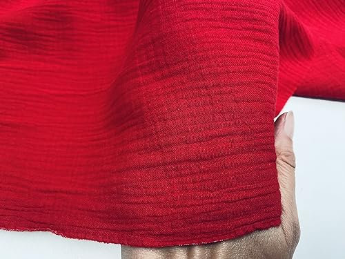 Double Gaze Musselin 100% Baumwolle Stoff Vorhänge Feiner Käse Baby Tuch Leinen Optik Event Hochzeit Textil – 140 cm breit (rot)