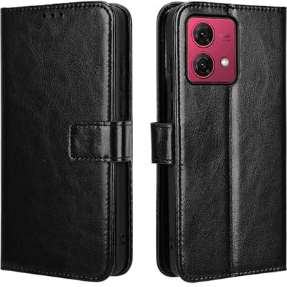 Fundas anticaídas con ranuras para tarjetas compatibles con Motorola Moto G 84 G84 5G con cordón, fundas de cuero con soporte, carcasa magnética a prueba de golpes (Moto G84 5G, negro)