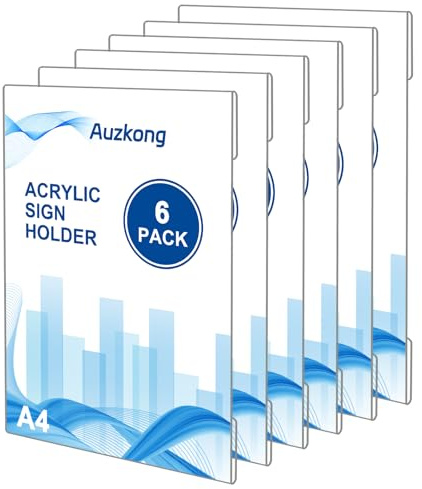 Soporte para Carteles de Acrílico Transparente A4 con Cinta Adhesiva, Soporte de Exhibición de Póster de Pared, Soportes Adhesivos para Póster de Acrílico（6 Piezas)
