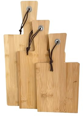Set di 3 taglieri in bambù – 40/33/29 cm – Tagliere in legno in 3 misure con manico – Piatto da portata per pane, formaggio e salsiccia