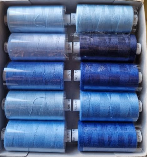GCS LONDON Fil à coudre en polyester Coats Craft Moon - Lot de 10 bobines de 914,4 m Assortiment de bleus…- GCS LONDON Fil à coudre assorti Coats Moon - Boîte de 10 bobines