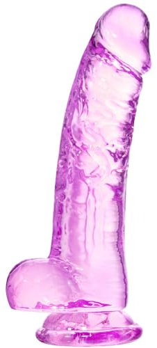 Rosa Saugnapf-Dildo, 21 cm, realistischer Dildo, kleines Anfänger-Sexspielzeug für Erwachsene für Frauen/Männer/Schwule, mit gebogenem Schaft und Hoden, geeignet für Vagina, G-Punkt und Anus