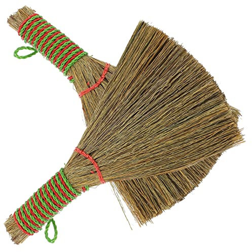Hoement 2pcs Small Straw Broom and Desktop Duster Set Short Handle for Home and Kitchen Cleaning, Portable Desk Cleaning Brush for Dust and Crumbs Removal