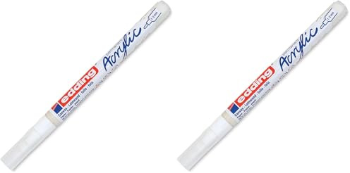 edding 5300 Acrylmarker fein - weiß - 1 Acrylstift wasserfest - feine Rundspitze 1-2 mm - Acryl Farben zum Malen auf Leinwand, Malpapier und Holz - Acrylstifte für Steine (Packung mit 2)