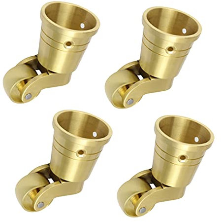 Set mit 4 Lenkrollen aus massivem Messing, bewegliche Lenkrollen für Möbel, Schränke, Tische, 360°-Schwenkräder, poliertes Messing, antiker Vintage-Stil, Beschlag im Tassenstil, mit Schraube