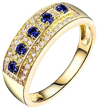 Vintage Ringe Frauen, Vorsteckring Gold 750 Mode Labor Geschaffener Saphir 0.15ct Runde Form Blau Trauringe Größe 65 (20.7) 18 Karat Gelbgold