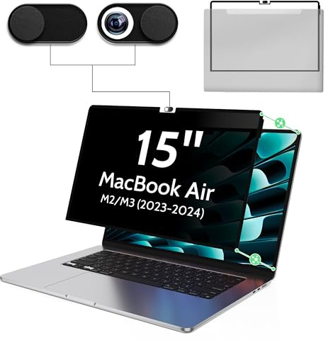 Privacy Screen for MacBook Air 15 Inch M2/M3/M4(2023-2025)--A3241 A2941 A3114 Anti Blue Light Glare Filter Removable Computer Protector, Bubble-Free Monitor Shield Laptop Film With Camera Cover