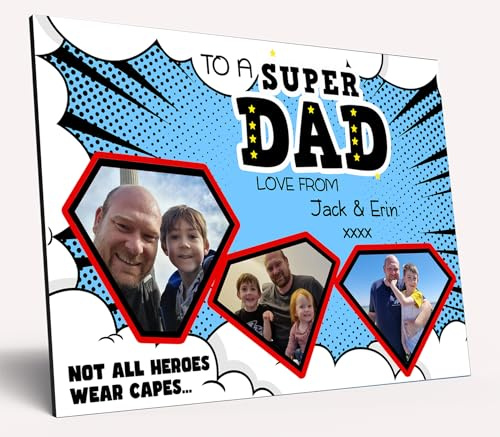 The Plum Penguin Personalised Dad Photo Gift from Kids Father's Day Memories Birthday Christmas Celebrate Custom Large Wooden Plaque for Best Dad Grandad