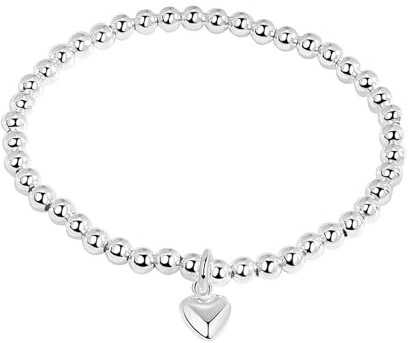 Baitang 925 Sterling Silver Handmade Strand Chain Bracelet 4mm Bead Ball Stretch Bracelets for Women Girls Silver Jewelry Gift (Color 5-One Size)