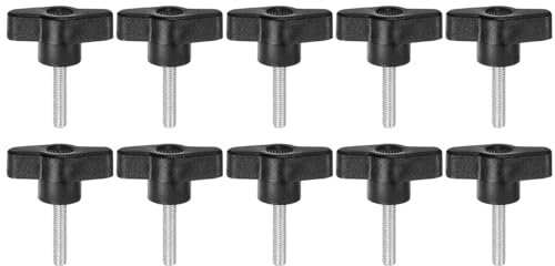 QUARKZMAN 10Pcs Vis de Serrage Étoile M5 x 25mm Filetage Mâle Plastique Boutons de Goujon en T Poignées Filetées en T Serrage Manuel Vis à Oreilles, Noir