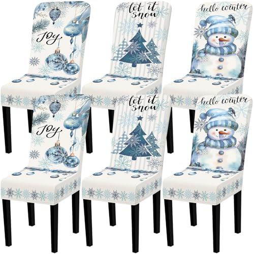 Preboun 6-teiliges Weihnachts-Stuhlhussen-Set, abnehmbar, waschbar, dehnbar, Esszimmerstuhlhussen, Parson, Stuhlschoner für Weihnachten, Zuhause, Zeremonie, Party-Dekoration, 3 Stile (weiß, klassisch)