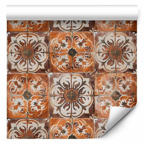 murando - Tapete selbstklebend 10m Muster im Retro Stil - Wandtattoo dekorative Möbelfolie Dekorfolie Fotofolie Panel Wandaufkleber Wandposter Wandsticker - Style Terrakotta Orange f-H-10007-j-a