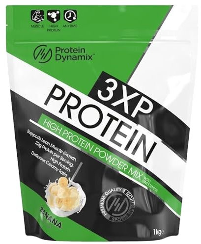 Protein Dynamix - 3XP Whey Protein Powder - Whey, Pea & Hydrolysed Wheat Blend for Lean Muscle Growth - Banana Flavour - 22g Protein • 127kcal Per Serving - 1Kg