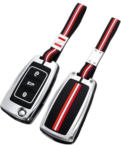 OTMIK Zink Legierung Autoschlüssel Hülle Kompatibel mit vw Volkswagen Polo Tiguan Passat B5 B6 B7 Golf 4 5 6 MK6 Jetta Lavida Skoda Octavia Seat Autoschlüssel Schutzhülle (Silber B)