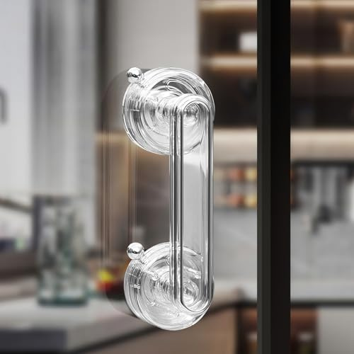 ZLLkeji Poignée de porte coulissante adhésive facile à installer Poignée de porte de placard de cuisine avec ventouse transparente Poignées adhésives pour portes en verre double ventouse