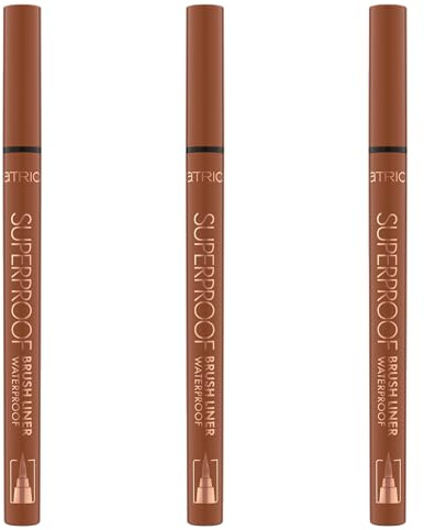 Catrice Superproof brush liner vattentät, eyeliner, nr 020, brun, långvarig, expressresultat, vegansk, vattentät, utan mikroplastiska partiklar, nanopartiklar fri, 3-pack (3 x 0,45 ml)