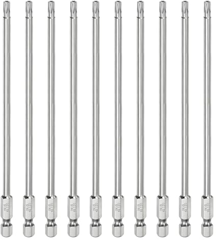 sourcing map 10 punte Torx di sicurezza T20 da 1/4 di pollice con gambo esagonale lungo 6 pollici in acciaio S2 magnetico resistente alle manomissioni punte a stella cacciavite testa Torx con foro per