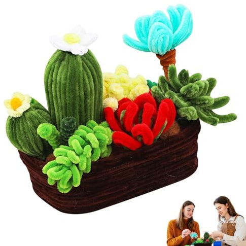 Kit De Fabrication De Fleurs, Artisanat De Rempotage De Cactus, Ornements De Voiture Faits À La Main, Kit Créatif De Nettoyeurs De Tuyaux, Conception Adaptée Aux Débutants, Éducatif Et Amusant 20x16,3