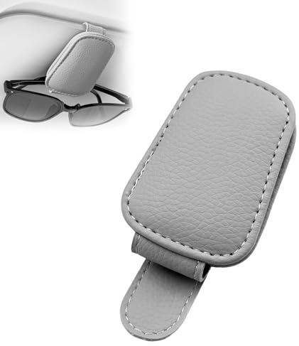 Aipwerer Brillenhalter für Auto Sonnenblende,Sonnenbrillenhalter für Auto Sonnenblende,magnetischer Leder Brillenhalter Clip für universelles autozubehör Innenraum Brillenhalterung (Grau)