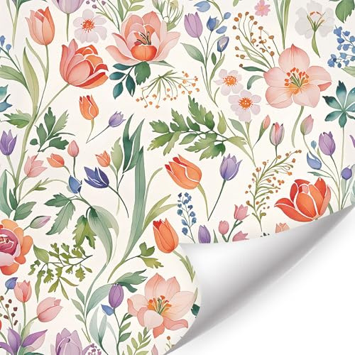 HPNIUB Colorful Flower Wallpaper Watercolor Tulip Wall Sticker 44×300CM