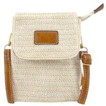 MODELISA - Bolso Bandolera Teléfono Móvil Pequeño Cruzado Rafia Paja Doble Compartimento Estilo Casual Para Mujer