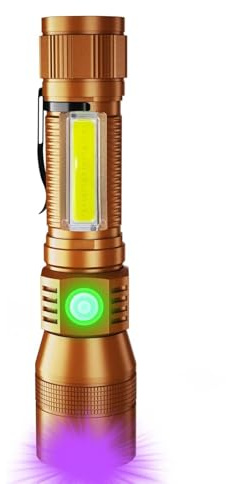 Karrong UV ficklampa LED 395 nm magnet USB uppladdningsbar, COB sidoljus rött ljus, vattentät ultraviolett lampa svart ljus för utomhus camping vandring nödfall husdjur urindetektor, 1 st. brun