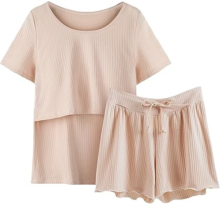 Pyjamas de maternité pour dormir, chemise d'allaitement pour femmes, ensemble avec manches et short, haut de maternité pour bébé, vêtements de nuit pour dormir, kaki, XL