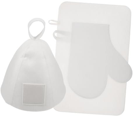 Veemoon Sauna Felt Hat and Glove Set Bath Pad White Sauna Hair Protection Cap for Men and Women for Steam Bath and Spa