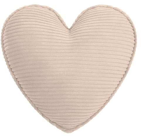 CozyKing Herzkissen Cord Beige Deko-Kissen Breitcord Kuschelkissen Herzform Öko-Tex 100 Zertifiziert und 40°C waschbar - Herz-Kissen für Sofa, Wohnzimmer oder Kinder-Zimmer