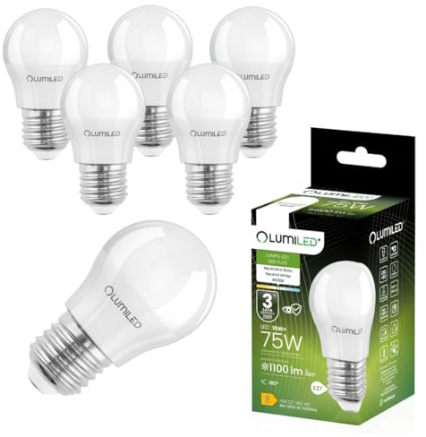 Lumiled LED Leuchtmittel E27 P45 10W ersetzt 75W 1100lm 4000K neutralweiß 230V 180° Abstrahlwinkel Nicht Dimmbar Tropfenform Energiesparlampe 6er Set – LED Birnen in kleiner Kugelform