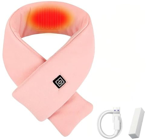 Rayakt Pink Heated Scarf, Electric Heat Scarves with Heating Pad, Heated Shawl Neck Wrap with Powerbank, Soft Heating Scarf for Outdoor Indoor Gift Women Men Kids