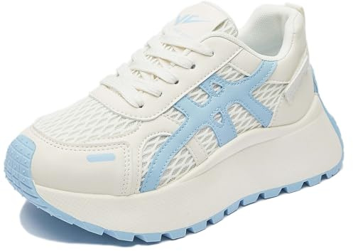 Trcloltc Dammode Chunky plattform sneakers söta, nät bomullsfoder, minnesskum innersula, 4 cm klack, flerfärgad, 2011beige blå, 37 EU