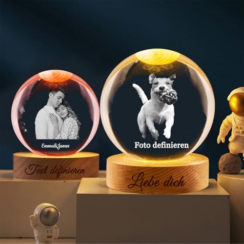 Personalisiertes 3D Ultraschallbild Kristallkugel mit LED Basis individuellem Namen und Datum Geschenk zur Babyparty für werdende Eltern Weihnachten und Jubiläum (Basis aus Naturholz)