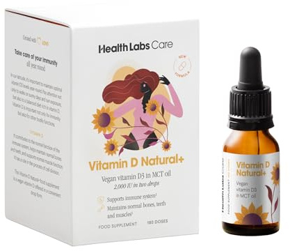 Health Labs Care Vitamin D Natural+ - Vegan Vitamin D3 Drops for Adults - with MCT Oil - 1000 IU per Drop - 360 Drops