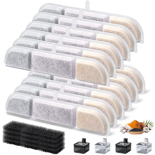 Acsatont Katzenbrunnen Filter, 24 Stück Ersatzfilter für Katzenbrunnen, 12 Stück Filter + 12 Stück Schaumstofffilter, Gesunde und Hygienische Filter für Haustier Wasserspender DPWFP6