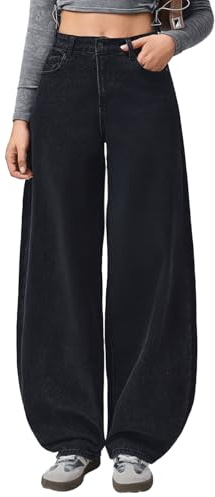 vittorio y Jeans Donna Vita Alta Larghi Baggy Wide Leg Fit Jeans (IT, Testo, XL, Regular, Regular, Nero)