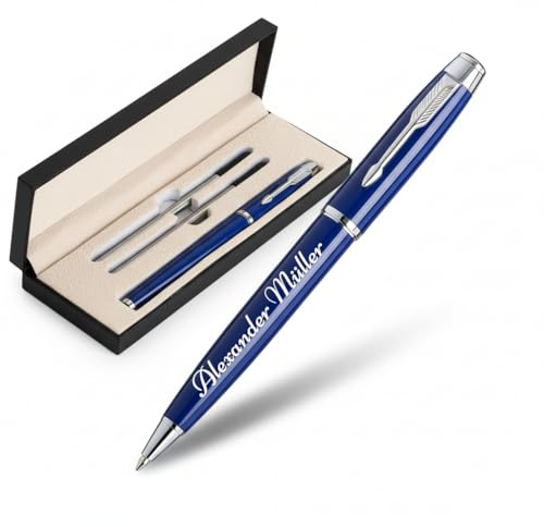 AKANX Kugelschreiber mit Gravur in Geschenkbox, Personalisierte geschenk, hochwertig, Geschenke für Männer Frauen Geburtstagsgeschenk Jahrestag geschenk für Ihn Sie Männergeschenke (Blau)