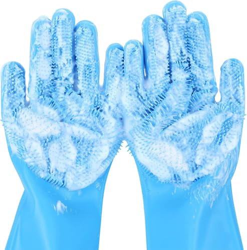 PawCare Tierpflegehandschuhe für Hunde & Katzen - Hitzebeständiges Silikon Bad Handschuh mit Massagezähnen - Fünf-Finger-Design für Fellpflege & Baden