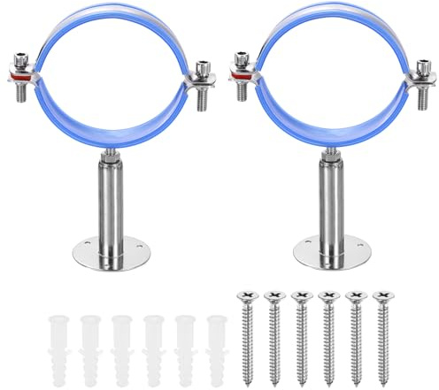 sourcing map 2 Set Wall Mount Ceiling Mount Pipe Supports 304 Stainless Steel Adjustable Pipe Bracket Clamp with Screws for OD Pipe 4-4.3 (102-108mm) Adjustable Height 100-150mmmm