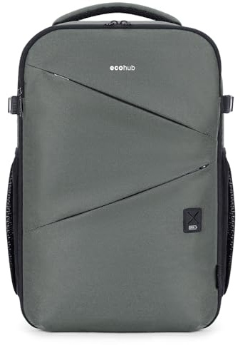 ECOHUB Handgepäck Rucksack 40x30x20 für Ryanair, Leichter Rucksack Handgepäck Flugzeug, 20L Wasserdichter Reiserucksack mit 14 Zoll Laptopfach, PET-Recycelter Travel Backpack Unter dem Sitz(Grau)