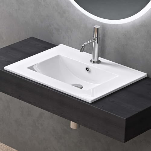 doporro Lavabo à Encastrer Vasque Lave-Mains Rectangulaire Blanc 61x47x18cm