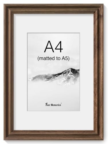A4 Picture Frame, USA-Sourced Walnut Wood Picture Frame A4(21x 30 CM), Photo Frame with High Tempered Glass, Wooden Frame Matted to A5(13.9×20 CM) Photo Wall Mounted, 1 Pack