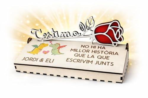 LITTLE DREAMS Regalo Original Sant Jordi- Caja de Madera Personalizada Sant Jordi | Rosa Madera personalizada + Nombre y Frase | Regalo Pareja