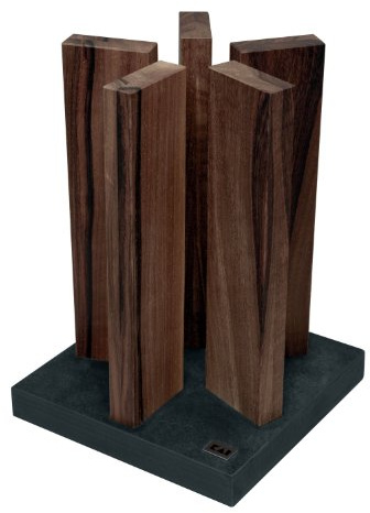KAI Bloc à couteaux magnétique Stonehenge en noyer avec base en granit - bois haut de gamme - pour 10 couteaux - dimensions 21 x 21 x 28-30 cm