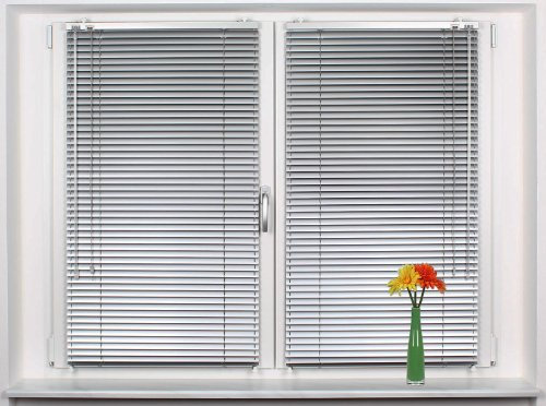 EFIXS Jalousie auf Maß - Maßanfertigung - Breite bis 90 cm x Höhe bis 140 cm - Farbe: Silber - Montage: Klemmflex® Klemmträger - mit Seitenführung - Bedienung: Wendestab und Zugschnur